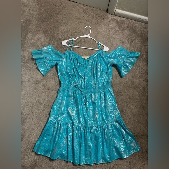 Michael Kors Light Blue Cold-Shoulder Mini Dress - Picture 8 of 9
